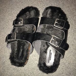 Black Fur Sandals